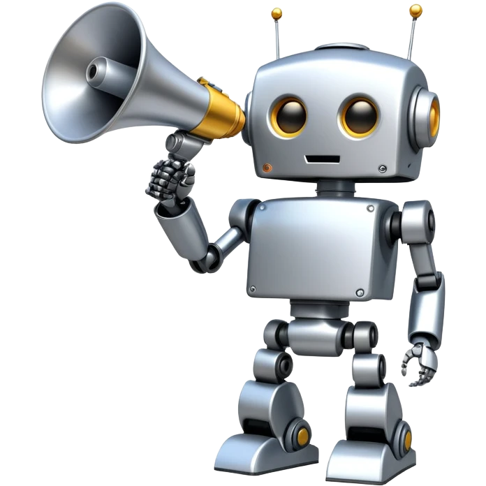 Robot with megaphone representing AI speaking freely emoji