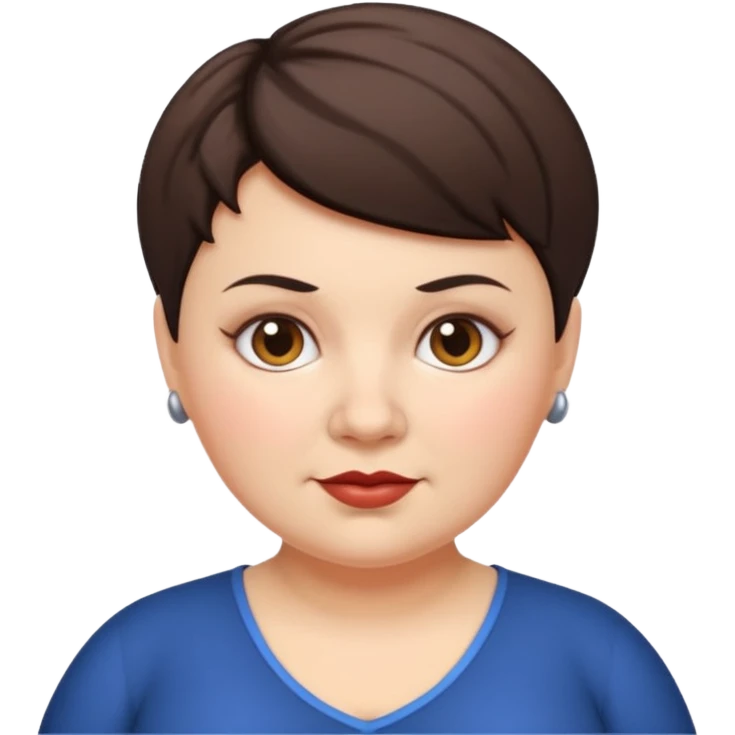 classic teacher emoji but fatter and with a black pixie cut, make her white and the pixy cut is pointy and dark brown and she is very fat emoji