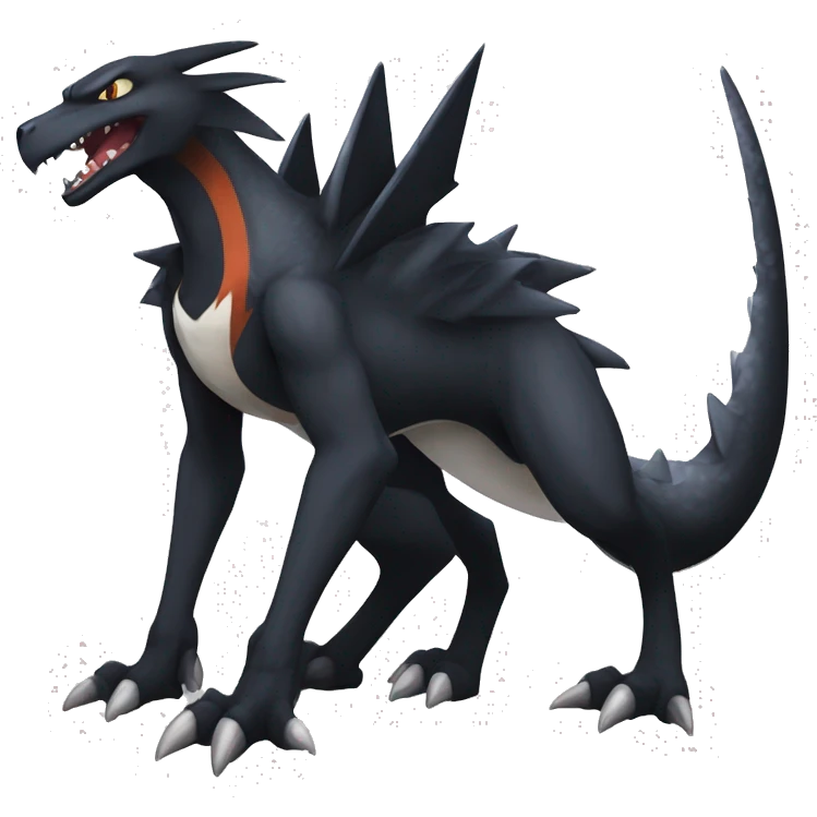 Black Cool Edgy Nargacuga-Garchomp-Houndoom-Sergal Fakémon with Edgy markings,  full body emoji