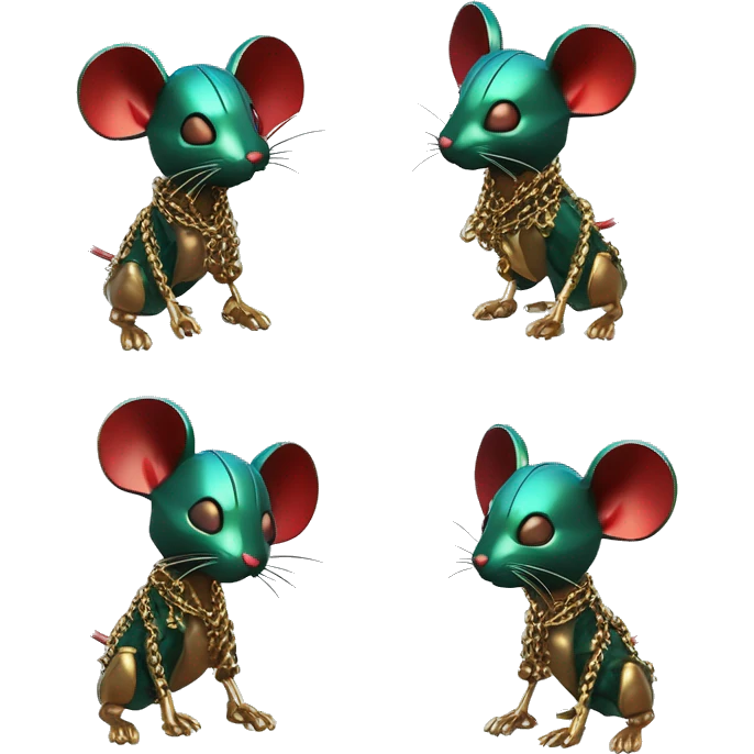 Black red gold green cyan rusty grunge effect scratched patina rat mouse puppy scorpion tail stinger gangsta gangster hip hop gold chain mechanical pixel 3d render low poly emoji
