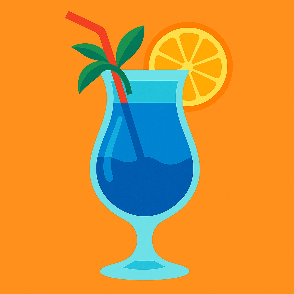 blue curaçao tropical cocktail in a hurricane glass, flat vector illustration emoji
