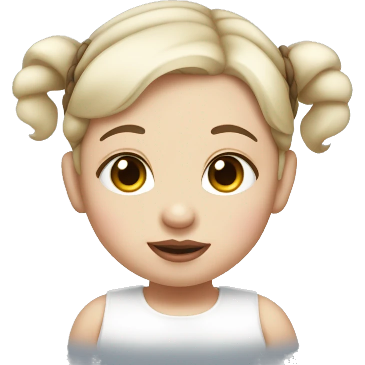 Brown-eyed, white baby with two dark pigtails and plump lips emoji