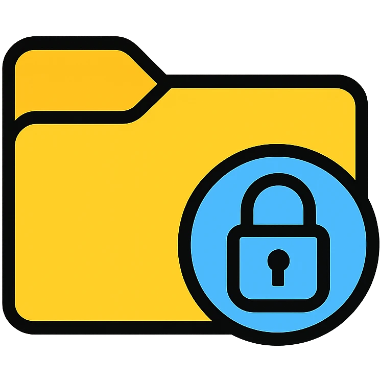 MacBook folder icon with lock symbol, representing security, clean simple style emoji