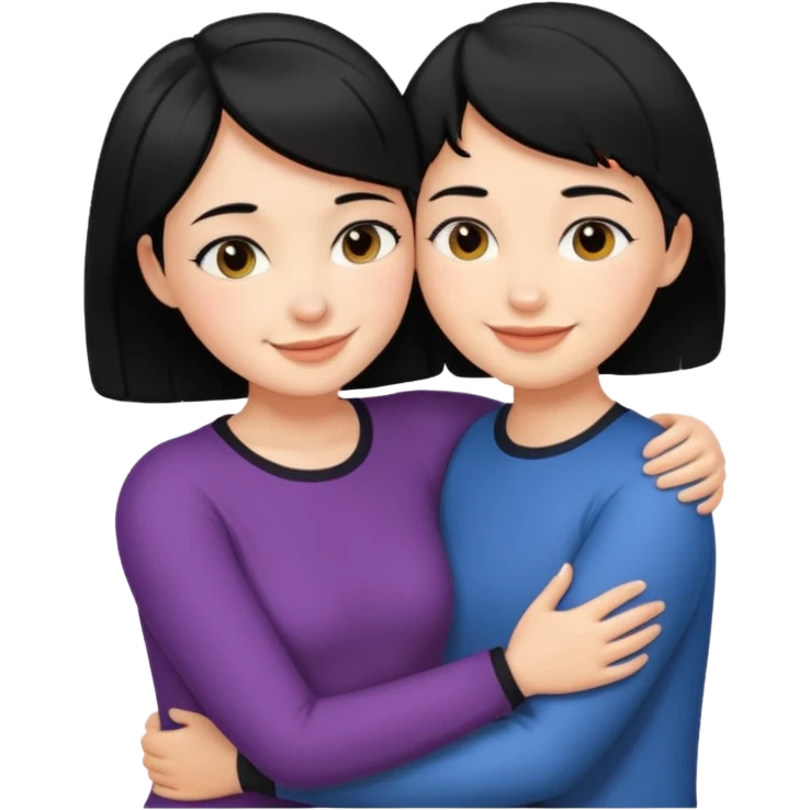 Girl with short black hair and her partner with black hair hugging emoji