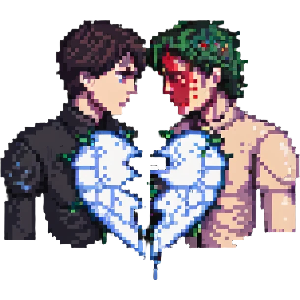 two men gay couple breaking up with a shattered heart between them emoji