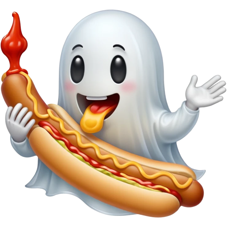 Silly ghost eating a hotdog emoji