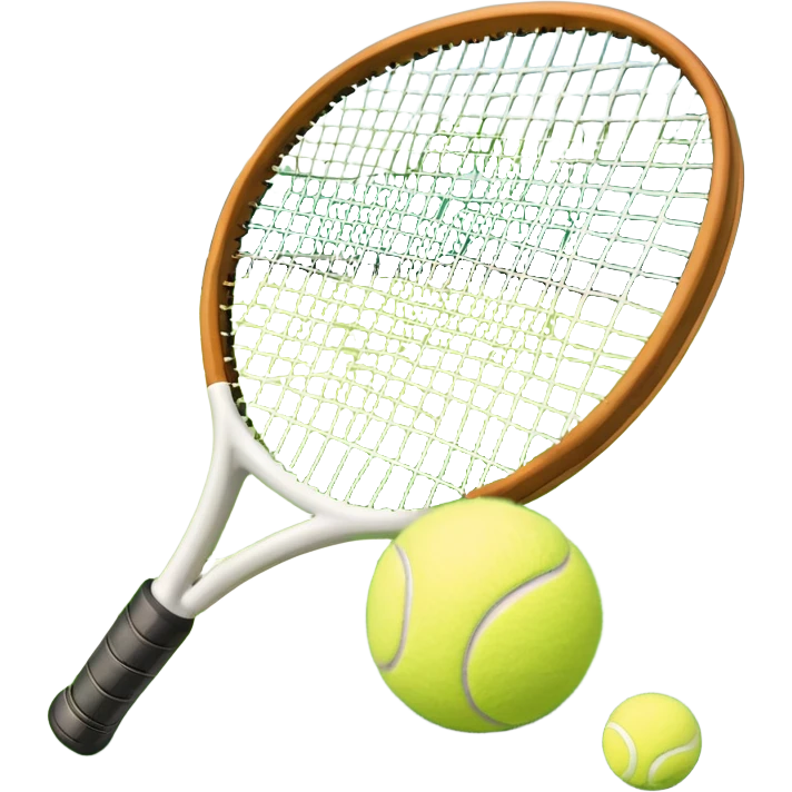 A tennis racket resting on the green grass of a tennis court, with a tennis ball placed nearby and the net stretching across the court. The background captures the fresh, open atmosphere of a traditional grass court, emphasizing the elegance and precision of the sport. emoji