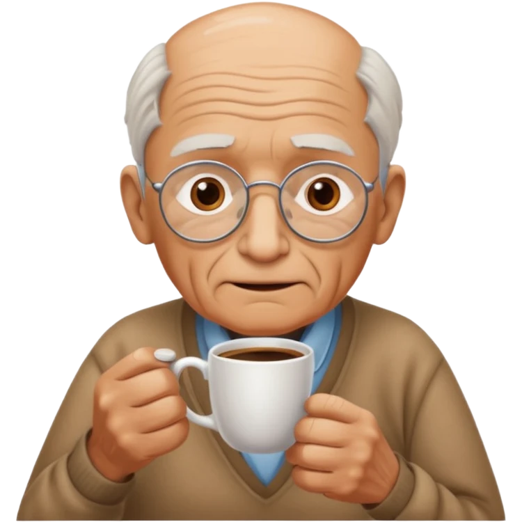 Blind grandpa having a cup of coffee and waiting for his daughter ￼ emoji