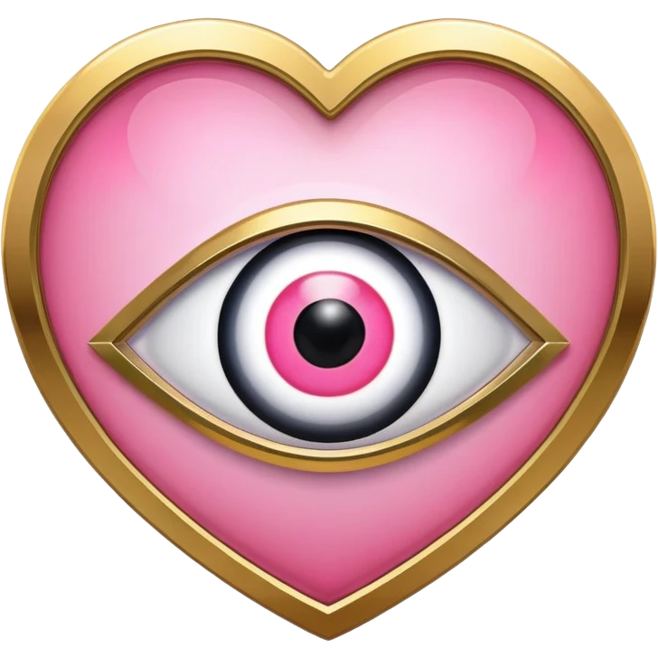 Turkish pink evil-eye circular symbol inside of a gold heart emoji