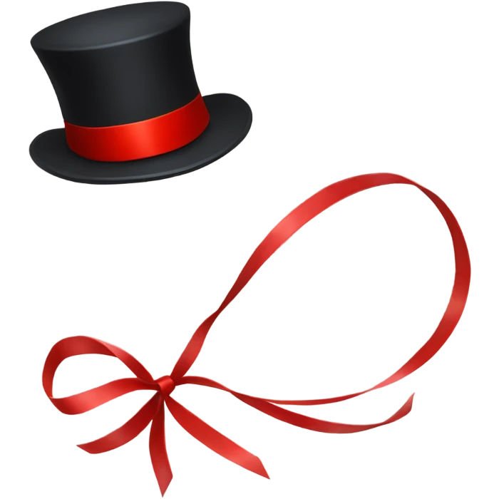 A black top hat displaying a red ribbon around the base. The ribbon forms a visible bow at the front, with the ends falling slightly over the top of the hat. emoji