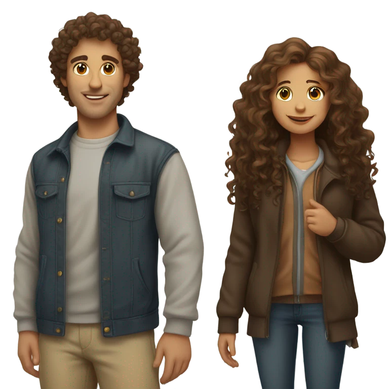 curly brown haired guy with curly brown haired girl emoji
