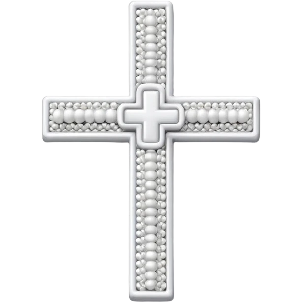 Elegant emoji icon of a white cross made of white beads, glossy surface, subtle shadows, pure white palette, centered emoji