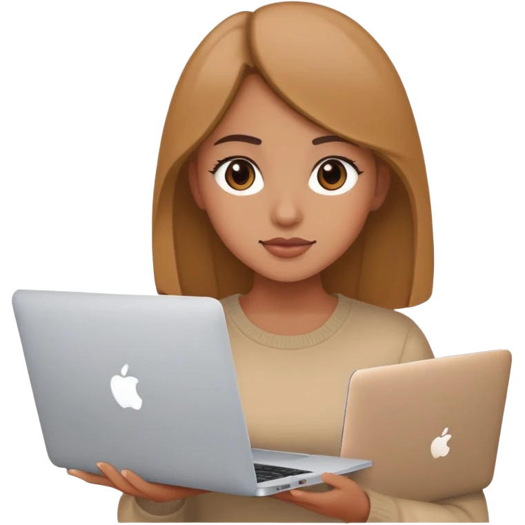 girl 20-25 years with mackbook in hands emoji