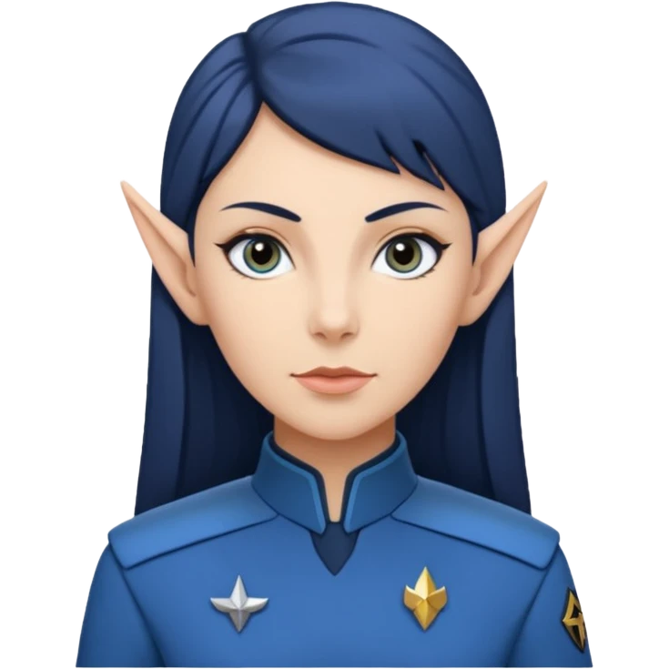 female Vulcan in Starfleet blue uniform (Star Trek) no green face emoji