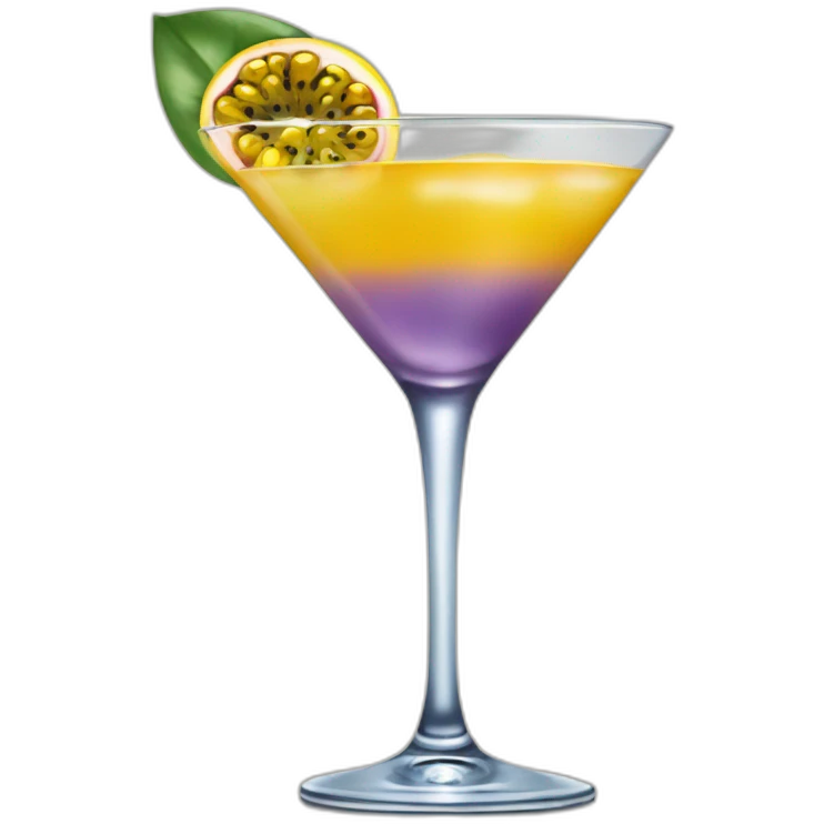 Cocktail with a passion fruit floating in the middle in a martini glass emoji