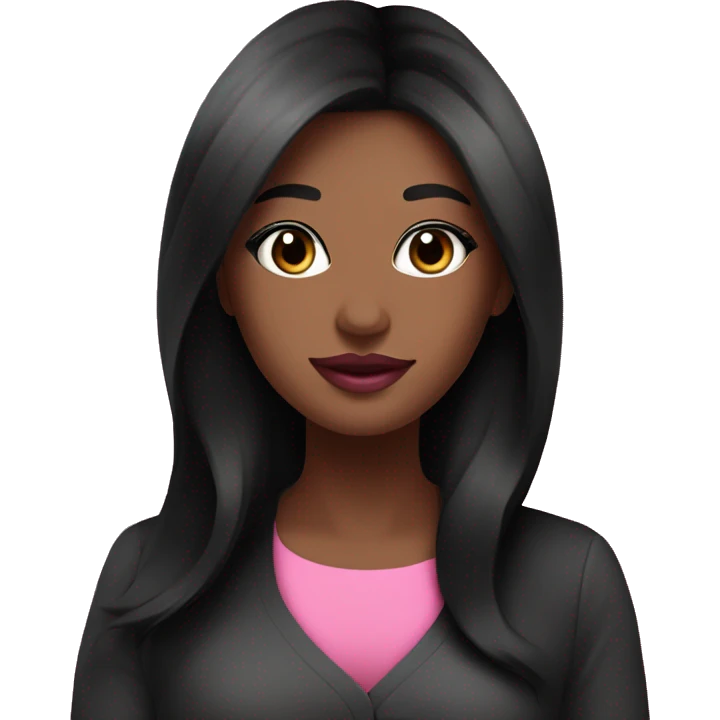 Pretty esthetician with long black hair and pink top pretty eyes and pink lipstick emoji