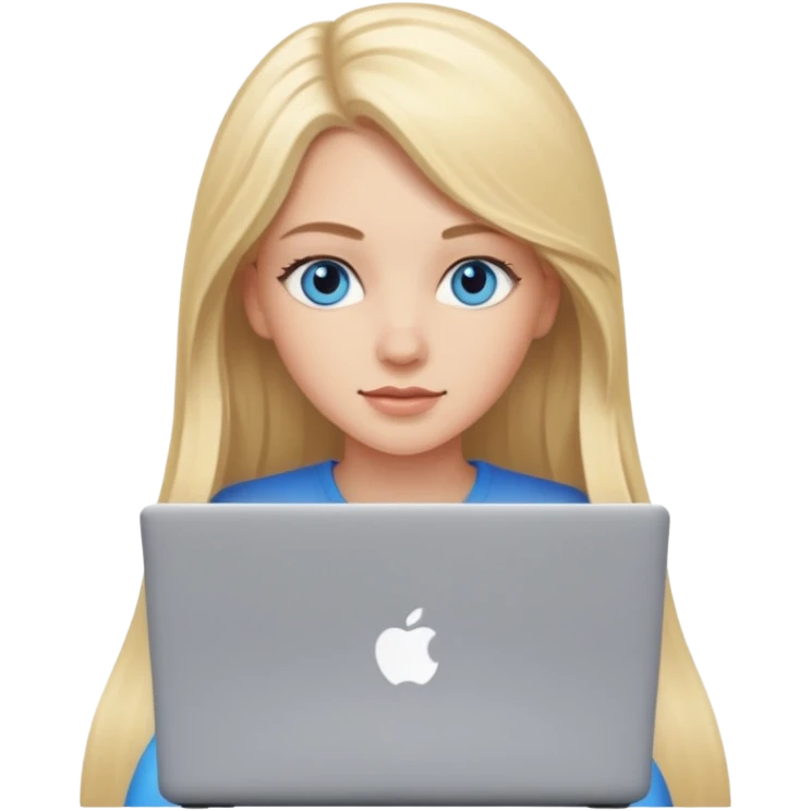 White girl with long blonde hair and blue eyes with laptop emoji
