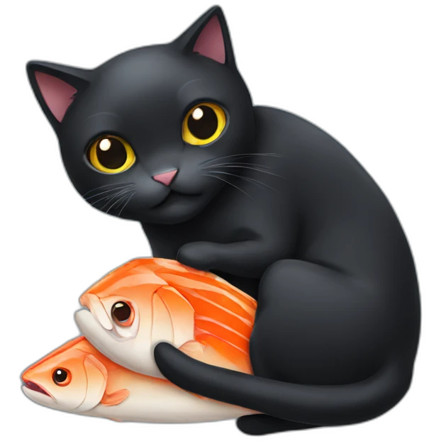 Black cat eating fish emoji