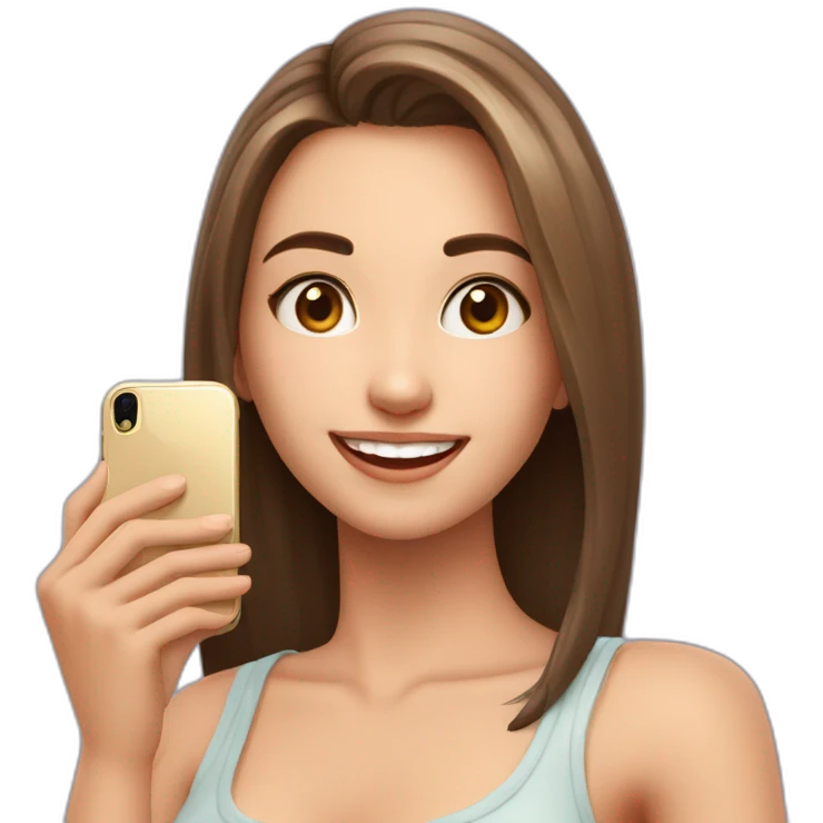 una chica blanca dee 17 años haciéndose un selfie con el móvil y sonriendo emoji