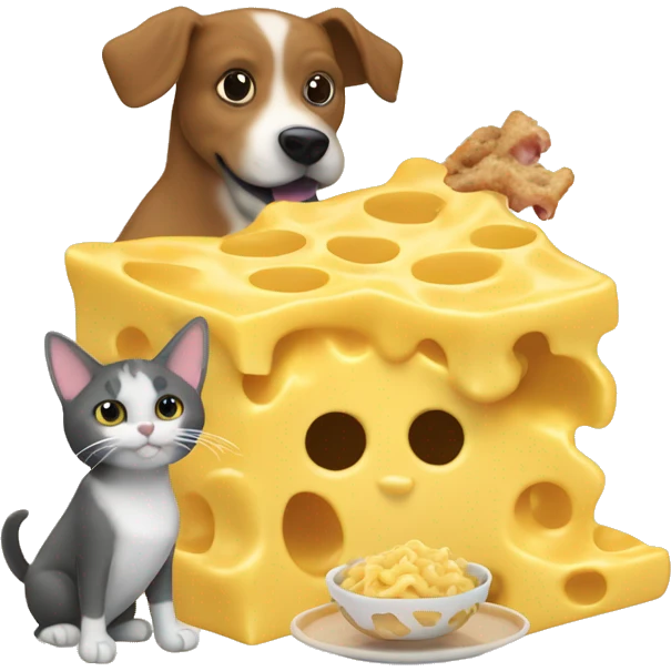 dog eating mouse and cat eating mac and cheese emoji