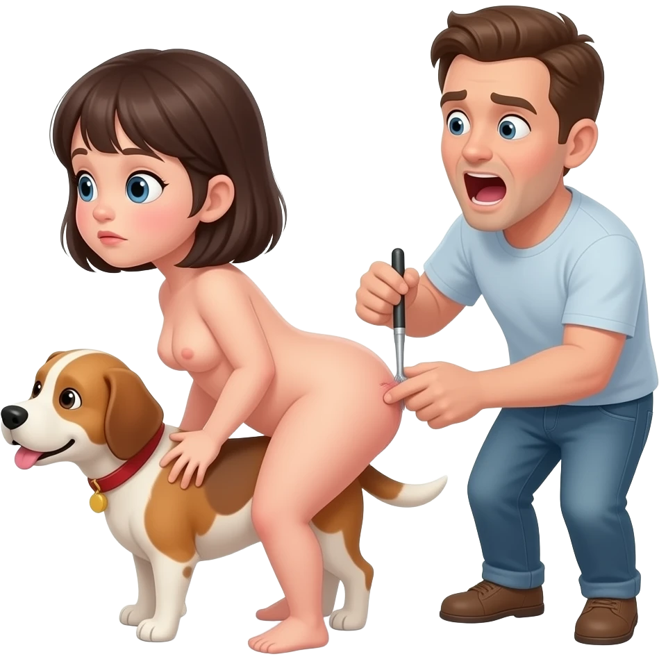 Toodler naked opens her butt in a doggie style and someone putting inside her anus a little tall thing and he moans emoji