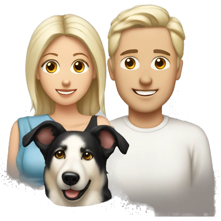 Wife and husband with two white shepherd and one black labrador retriever emoji