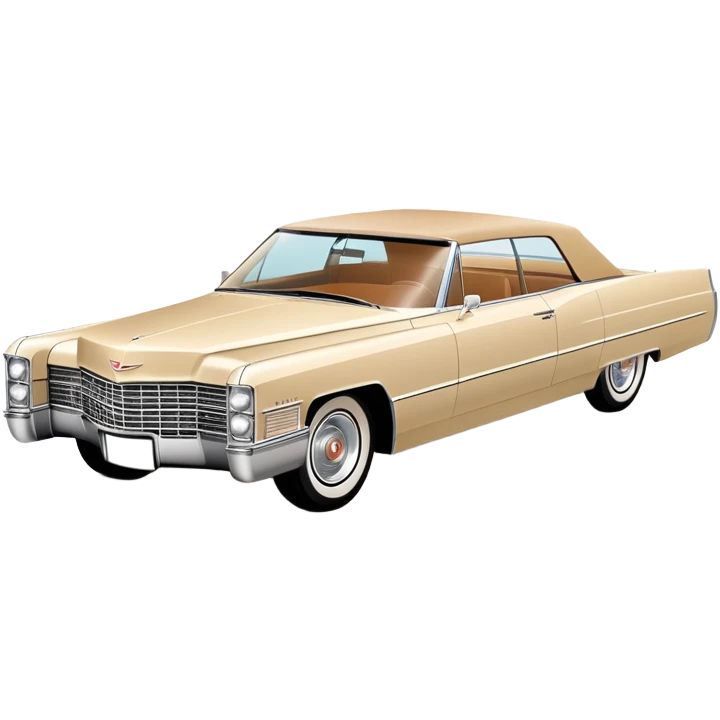 Geometric beige 1966 Cadillac DeVille, reduced to simple shapes, minimalist 30-degree view, basic forms only, Once Upon a Hollywood inspired, iOS emoji style emoji