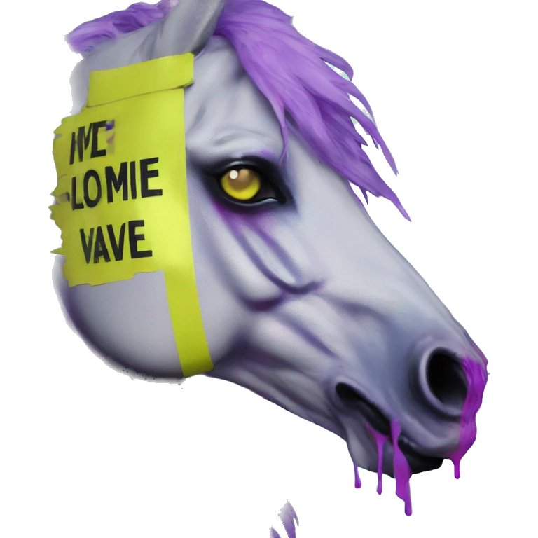 .Zombie_ Vaporwave black holographic oilslick zombie unicorn yellow caution tape graffiti Pegasus emoji