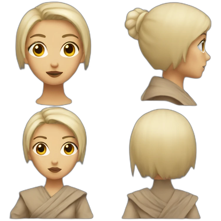 Jedi lady with short blonde hair and dark sand coloured emoji