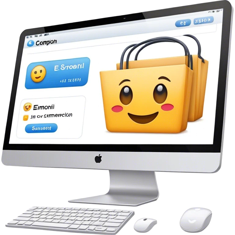 Computer showing e-commerce information emoji