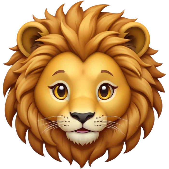 Cinematic Cute Lion Portrait Emoji, Head tilted playfully and inquisitively, featuring a glossy tawny Fur with a lush mane and round, sparkling amber eyes filled with curious mischief, Simplified yet irresistibly adorable features, highly detailed, glowing with a warm, friendly glow, high shine, affectionate and spirited, stylized with a touch of jungle whimsy, bright and endearing, soft glowing outline, capturing the essence of a mischievous yet loving lion, so playful it feels like it could pounce out of the screen and into your arms! emoji