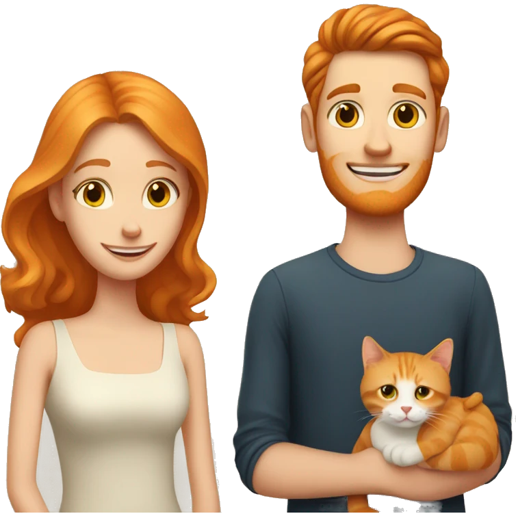 young White husband and wife with one ginger cat   emoji