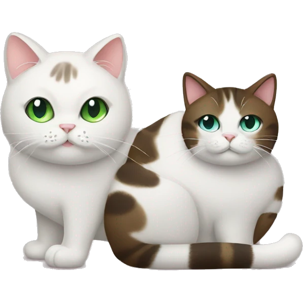 big fat texudo cat with green eyes and a small white cat with blue eyes emoji