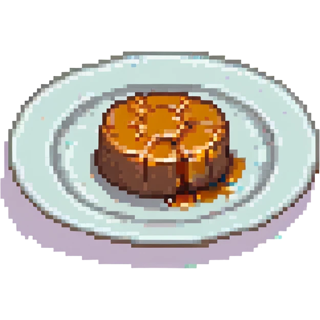 pixel art, minimal pudding with caramel top on a plate emoji