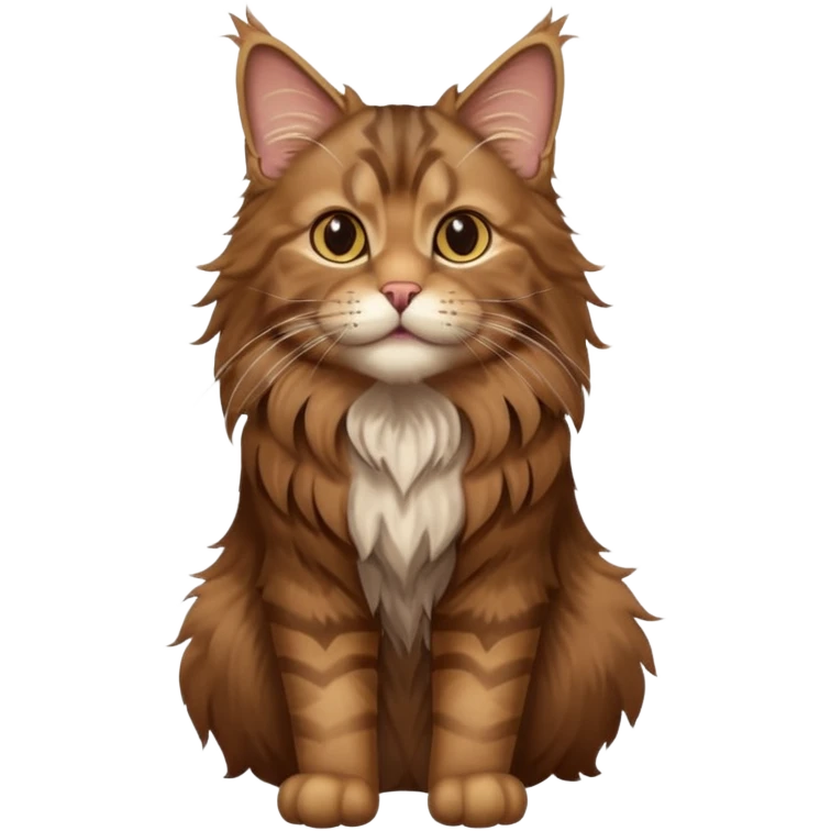 A high-resolution photo-realistic digital illustration of a brown maine coon cat, chest upward emoji