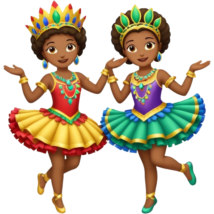 Duas pessoas dançando vestido com roupa de carnaval emoji