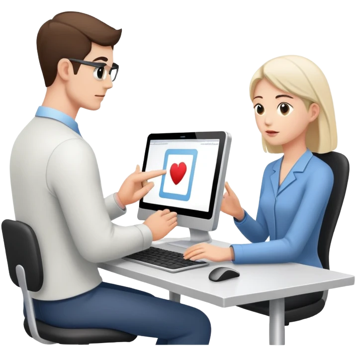 person conducting usability test with participant using computer emoji