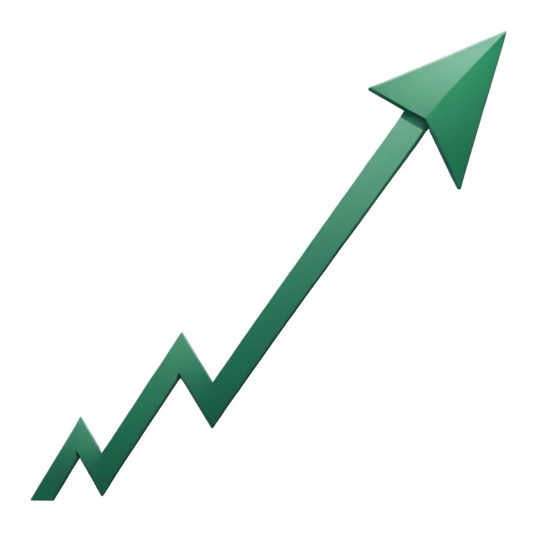 growth chart with dark green ascending arrow, minimal steps at bottom, minimalist style, white background emoji