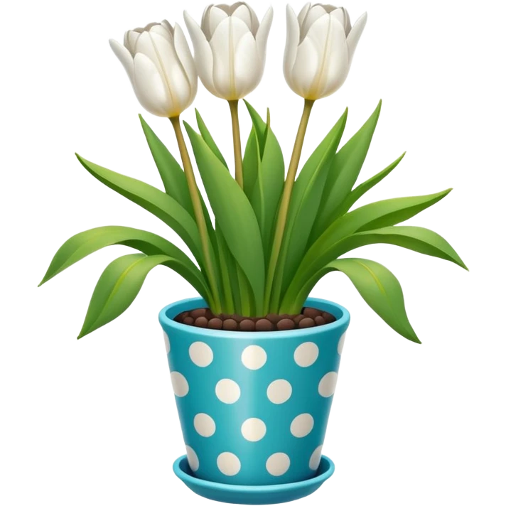 White tulips in polka dot pot  emoji