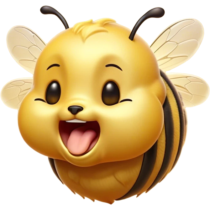 Cinematic Adorable Yawning Bee Portrait Emoji, Head tilted slightly with a dramatic, wide-open yawn, showcasing a tiny, fuzzy body with gently drooping wings and sleepy, half-closed eyes, Simplified yet irresistibly cute features, highly detailed, glowing with a soft, cozy golden glow, high shine, relaxed yet expressive, stylized with a dash of whimsical honey charm, soft glowing outline, capturing the essence of a drowsy bee that appears ready to stretch out for a nap! emoji