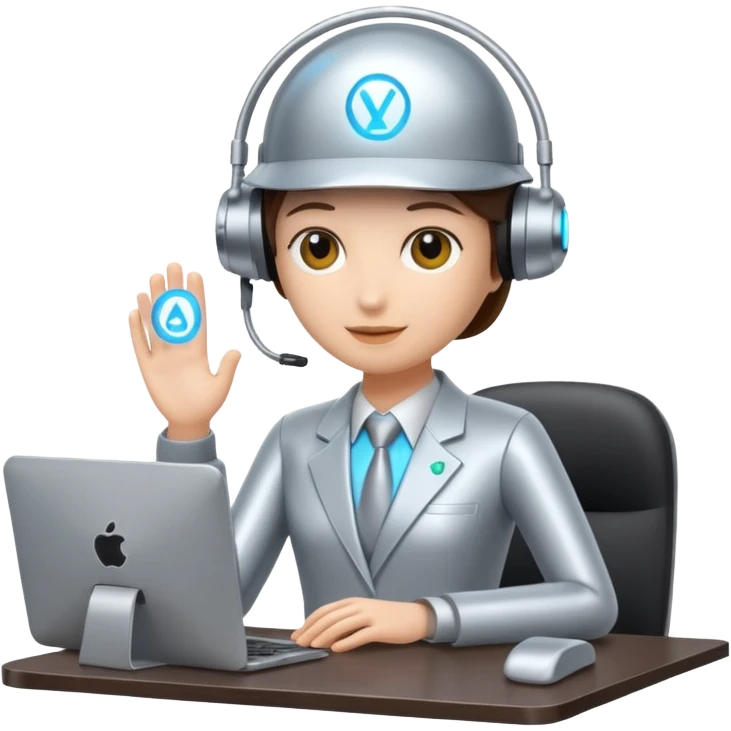 AI agents in the workplace, holographic AI figures providing support emoji