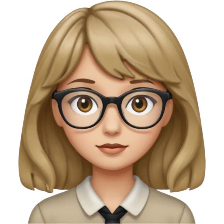 Uma garota de cabelo ondulado loiro escuro,mas com franja lisa e olhos pretos,usa óculos e a cor de pele branca emoji