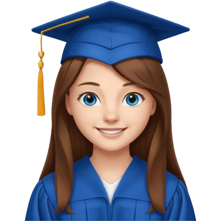 high school graduation with a pretty female high school student with long brown hair, blue eyes emoji