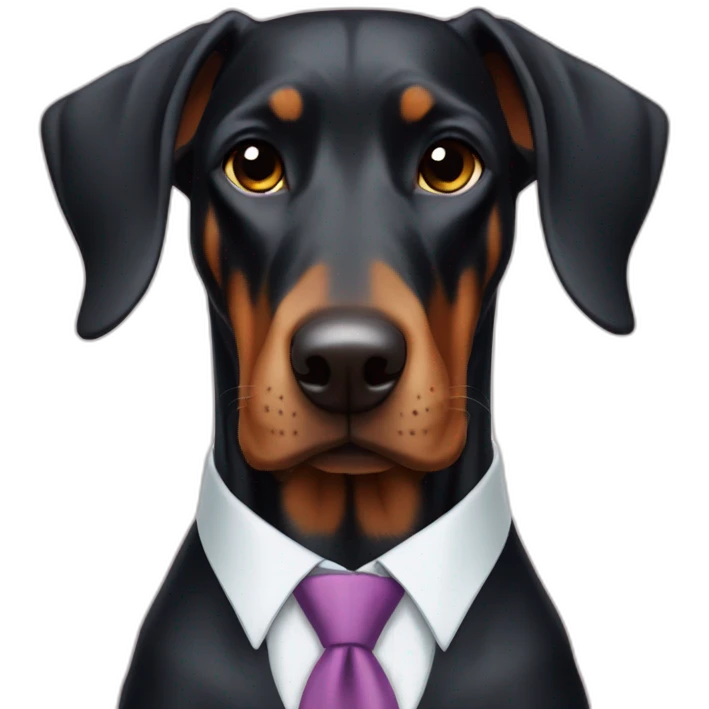 Cute doberdore face (floppy ears), in a suit and tie emoji