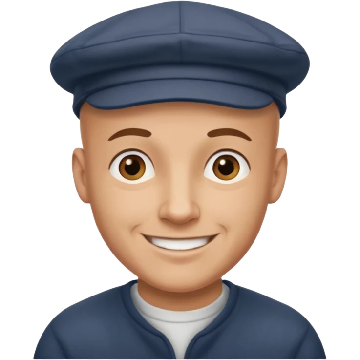 a bald man wearing a old english style cap looking really hopeful emoji