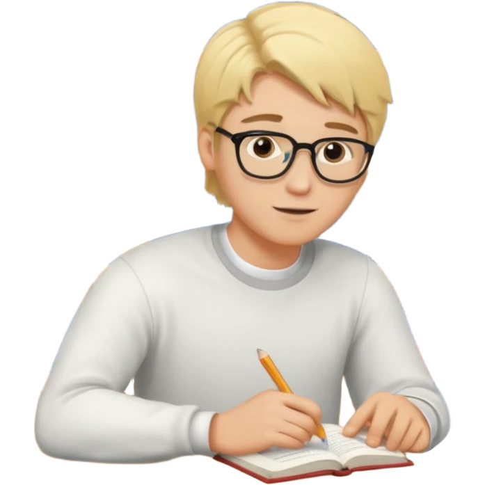 блондин man студент учится в библиотеке emoji