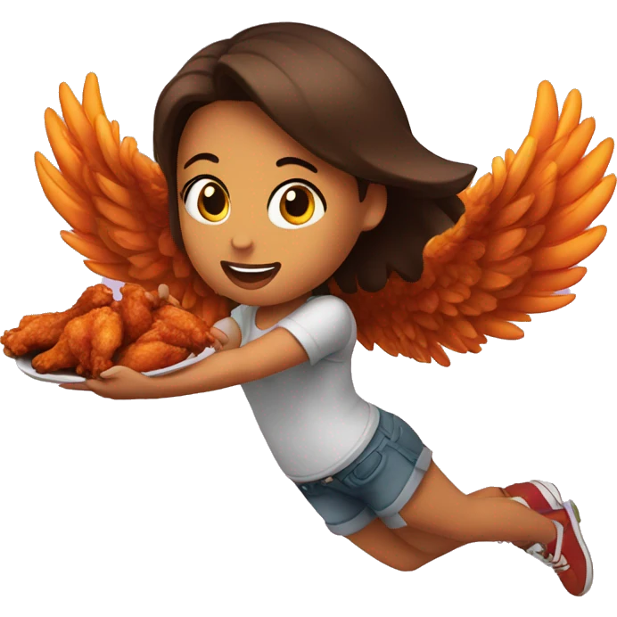 a girl flying with two bbq chicken wings on her back emoji