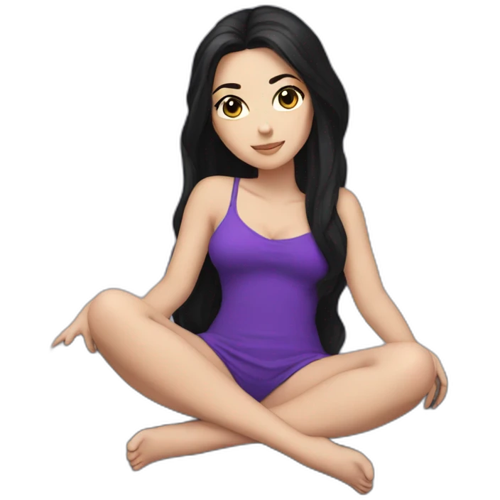 a white girl black hair laying back on stone with purple dress emoji