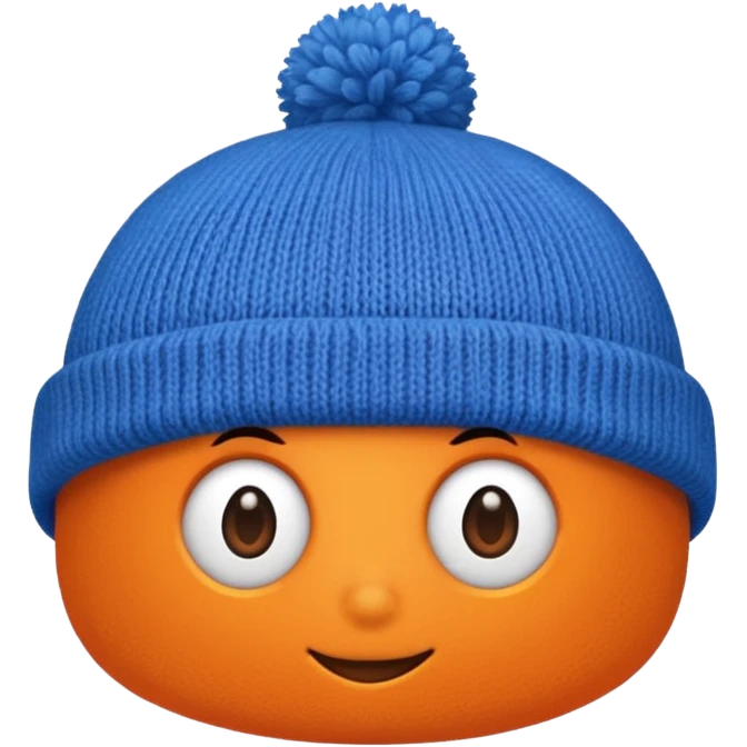 a blue beanie with an orange rim, and an orange puff dot at the top emoji