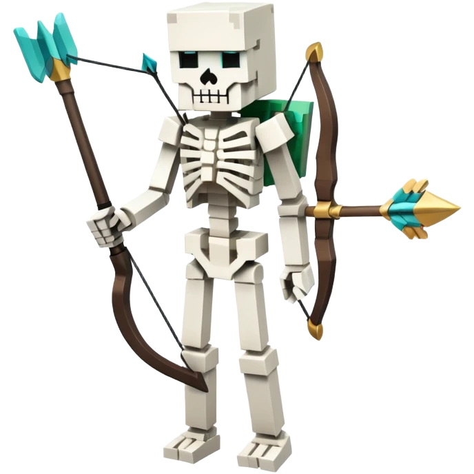 Minecraft Skeleton full body with bow and arrow, white blocky character emoji
